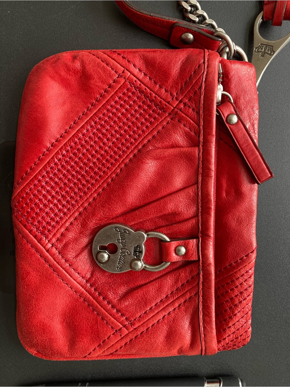 Juicy Couture Red Leather Wristlet Clutch with Signature Hardware